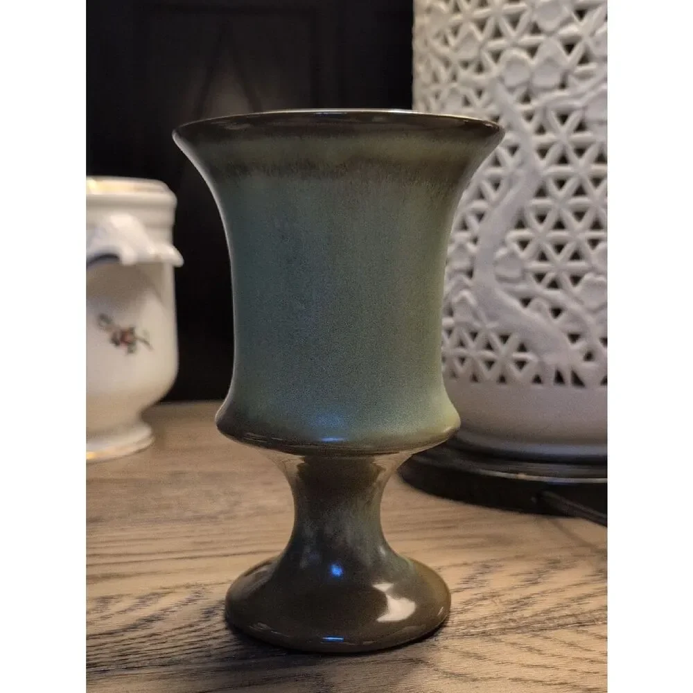 Frankoma Prairie Green Ceramic Pedestal Urn Vase Planter Vintage 1960's
